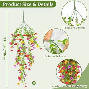 ดอกไม้ประดิษฐ์แบบแขวนผนัง ลิน จิง 45 ชิ้น คละสี ตกแต่งสวน - Product Image 4