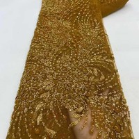 Tissu en dentelle perlée de luxe, tissu en dentelle africaine, tissu en maille à sequins floraux pour robe de mariée