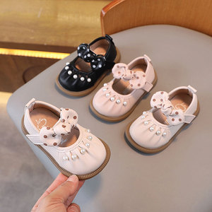 Chaussures plates pour petites filles style princesse, chaussures souples en cuir pour enfants, chaussures de marche pour filles avec nœud et perles, style princesse - Product Image 4