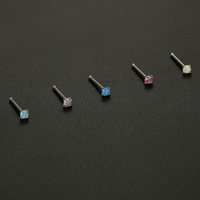 YW Stainless Steel Nose Piercing Set 5 Colorful Opal Nose Studs Retainer Pin L Shape 2MM Nostril Piercing Jewelry 20g