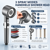 Pommeau de Douche Haute Pression 3 Modes Portable Économiseur d'Eau Réglable Arrêt à une Touche Filtre Massage Hôtel Toilettes Garantie 3 Ans