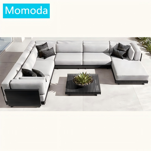 أثاث أجهزة الترميم في الهواء الطلق مجموعات فاخرة أريكة من الألومنيوم L وحدات على شكل حرف U مجموعة أريكة للبيع - Product Image 1