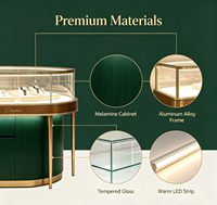 Comptoir d'exposition de montres de luxe sur mesure, vitrine de bijouterie, présentoir de magasin de montres avec cadre métallique vert foncé et éclairage LED