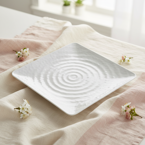 Piatti da Cena Ondulati Bianchi in Melamina HCMA, Piatti Grandi di Lusso per Servire, Set di Stoviglie per Feste e Matrimoni - Product Image 6