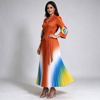 Robe longue plissée style Miyake grande taille pour femme musulmane africaine, dégradé de couleurs, col rabattu, décontractée pour soirée
