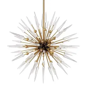 Lustre sputnik de bronze com pingente, arte nórdica, moderno, explosão de estrelas dourado, luminária suspensa com bola redonda
