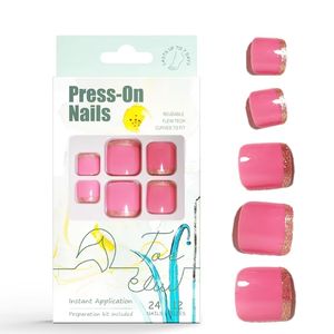 Prix de gros or conceptions françaises faux ongles de <span class=keywords><strong>pied</strong></span> bling paillettes <span class=keywords><strong>manucure</strong></span> pieds ongles conseils rose bout carré presse sur l'ongle approvisionnement - Product Image 6