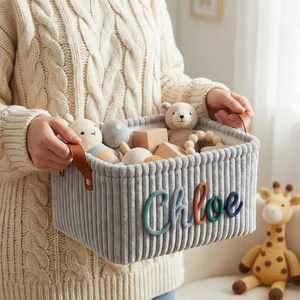 Panier à couches personnalisé en velours côtelé avec broderie de nom, décoration de chambre d'enfant, panier à couches pliable - Product Image 6