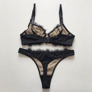 Conjunto de Lencería de Encaje Floral Negro para Mujer, Conjunto de Sujetador Inalámbrico y Tanga Sexy, Ropa Interior Cómoda, Lencería Transparente para Mujer - Product Image 6