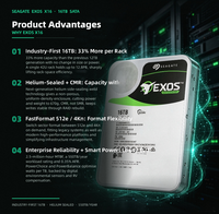 Pour disque dur interne Seagate Exos X16 16 To 7200 tr/min SATA 6 Gb/s 256 Mo 3,5 pouces ST16000NM001G pour serveur