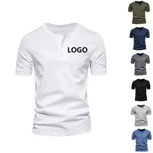 Taille US T-shirt à manches courtes et à col rond pour hommes, coupe décontractée, sport, course à pied Henley T-shirt avec logo imprimé