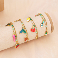 Bracelet en acier inoxydable plaqué or 18 carats avec breloques émaillées personnalisées pour enfants, motifs fruits et animaux marins, logo OEM, vente en gros