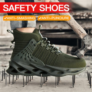 Bottes de travail d'été pour hommes à tige tricotée indestructible, chaussures de sécurité respirantes anti-perforation avec embout en acier, idéales pour l'extérieur au printemps - Product Image 2