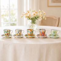 Mug à café en céramique vintage peint à la main avec motifs floraux colorés, 200 ml, passe au lave-vaisselle, logo personnalisé, cadeau pour la maison, vente en gros