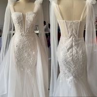 Gaun Pengantin Wanita Ukuran Besar Model Satu Bahu A-line dengan Ekor Renda Lepas Pasang Warna Putih untuk Pengantin Wanita