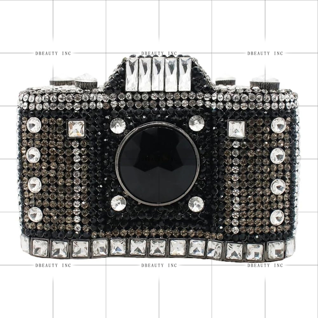 Novelty Camera Shaped Crystal Classic Fashion Clutch for Women Sparkly Rhinestones Evening Bag Glitter Bridal Prom Handbag