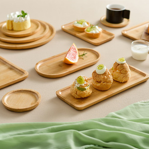 Ensemble de plateaux de service en bambou pour desserts, pâtisseries, présentation de fruits, style simple, couleur unie, prêt à offrir - Product Image 4
