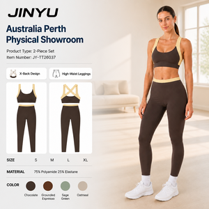 Set Yoga Non Tossico con Reggiseno Sportivo e <span class=keywords><strong>Leggings</strong></span> a Vita Alta, Modello X-Back Marrone, Disponibile all'Ingrosso in Stock Locale a Perth, Australia - SYD MEL - Product Image 1