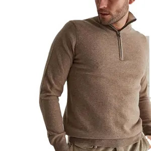 Nửa Zip Đứng Phễu Cổ Áo Thun 100% Tinh Khiết Cashmere Cao Cổ Áo Len 2021 Mùa Thu Và Mùa Đông Cho Nam Giới Tiêu Chuẩn Dệt Kim