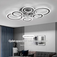 Ventilateur de plafond LED circulaire à 6 anneaux en fer, 110W, variateur d'intensité + télécommande 2.4G, 110V, montage en surface, CRI 90 élevé pour salon et chambre à coucher