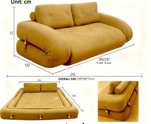 Sofá <span class=keywords><strong>Cama</strong></span> Plegable Moderno Amarillo de Tela con Diseño de <span class=keywords><strong>Canguro</strong></span>, Sofá de Espuma al Vacío para Personas Perezosas, Ideal para Apartamentos Pequeños - Product Image 1