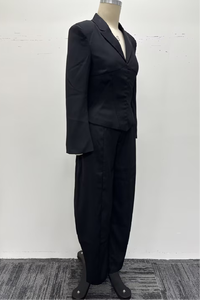 Ensemble <span class=keywords><strong>tailleur</strong></span> <span class=keywords><strong>pantalon</strong></span> 2 pièces pour femme, blazer noir à revers cranté et boutons, avec <span class=keywords><strong>pantalon</strong></span> large à jambes longues - Product Image 2