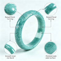 Handgeschnitzter Natürlicher Jadeit-Armreif, Blaues Wasserdrachen-Phönix-Motiv Jade-Armband für Frauen Männer Geschenk
