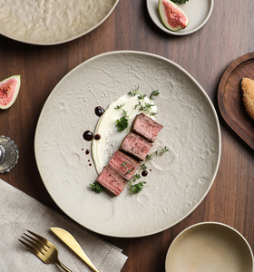 Plato Redondo <span class=keywords><strong>de</strong></span> Cerámica Hecho a Mano, Plato Plano para Cena, Plato para Filete Estilo Occidental, <span class=keywords><strong>Vajilla</strong></span> Premium para Restaurante, Cocina Casera, Comida Elegante - Product Image 2