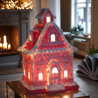 Décoration de Noël créative personnalisée Redeco, figurine de maison de Noël rose, sculpture de maison de Noël en résine avec lumières