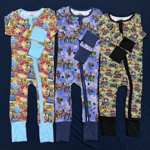 RTS 맞춤형 다양한 프린트 유기농 95% 대나무 5% 스판덱스 아기 및 유아용 지퍼 잠옷 옷 - Product Image 3