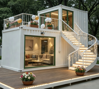 Maison conteneur à deux étages avec murs en verre, structure en acier, préfabriquée, boutique de vente au détail, café, jardin, vente en gros, directement de l'usine