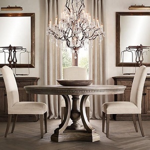 Set Tavolo da Pranzo Rotondo <span class=keywords><strong>Grande</strong></span> in Legno di Quercia Vintage di Alta Qualità, Stile Provinciale Francese, Arredamento per Sala da Pranzo - Product Image 6