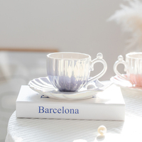 Juego de Tazas de Porcelana con Diseño de Concha de Perla Iridiscente Clásica - Diseño Zen Asiático, Apto para Lavavajillas y Microondas, Regalo para Fiestas, Gran Venta