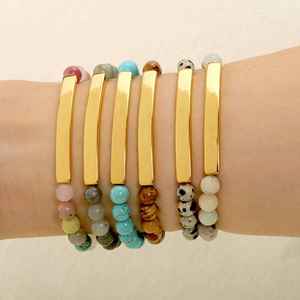 Bijoux personnalisés Bracelet élastique en pierre naturelle avec lettre gravée et <span class=keywords><strong>nom</strong></span> en forme de barre - Product Image 1