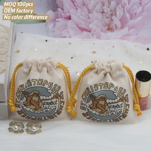 Petit sac en mousseline écologique avec cordon de serrage, durable, logo personnalisé imprimé, emballage cadeau en coton mousseline pour bijoux - Product Image 1