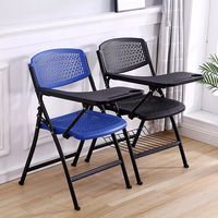 Chaise pliante robuste de qualité commerciale avec table d'écriture, porte-livre et cadre en plastique et fer pour usage scolaire ou de bureau