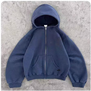 Sudadera con Capucha Extra Grande para <span class=keywords><strong>Hombre</strong></span>, Estilo Vintage, de Alta Calidad, con Cierre Completo, Logotipo Personalizado, 100% Algodón de 450 g/m², Lisa, Corta, Holgada y Cuadrada - Product Image 6