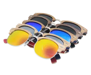 Hızlı teslimat stok metal çerçeve çok renkli kat ahşap bambu güneş gözlüğü