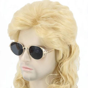 Peluca de los 80 para <span class=keywords><strong>Hombre</strong></span>, Estilo <span class=keywords><strong>Mullet</strong></span>, Larga y Rizada, Rubia/Marrón/Negra, Disfraz de Halloween, 100% Fibra de Alta Temperatura, Sin Pegamento, Transparente - Product Image 1