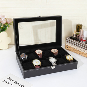 12 khe cắm Retro PU da đồng hồ hiển thị hộp với cửa sổ lớn lưu trữ màu đen trường hợp cho đồng hồ - Product Image 2