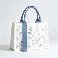 Sac fourre-tout en toile personnalisé bleu à imprimé floral, réutilisable, pour l'école, le sport et les activités quotidiennes en extérieur