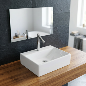 Prix bon marché direct usine Bassin de comptoir de salle de bain rectangulaire émaillé blanc Bassin de table de salle de bain en céramique - Product Image 2