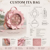 Bolso Ita Personalizado con Flor de Loto en Flor, Ventana Circular de Exhibición, Cierre Superior con Cremallera, Bolsillo Trasero, Correa Ajustable y Desmontable, Herrajes