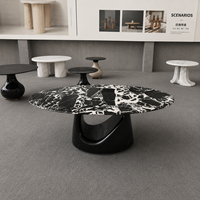 Ensemble de table à manger moderne en marbre de luxe, table ovale en pierre naturelle veinée noire et blanche pour salle à manger de villa