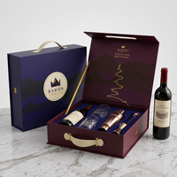 Coffret cadeau de vin de luxe personnalisé avec estampage à chaud, boîte cadeau en carton rigide magnétique écologique avec poignée en PU et insert en EVA
