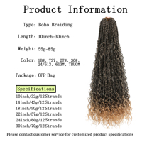 Perruque tressée Amygirl 360 Lace Boho avec baby hair, extensions de cheveux 100% fibre synthétique haute température, trame unique teinte, facile à poser, 12 mèches