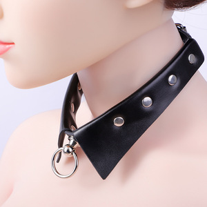 Collier en cuir noir avec chaîne et laisse pour jeu de rôle adulte, jouet érotique unisexe - Product Image 2