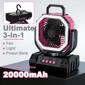 Ventilateur de camping alimenté par batterie avec lumière LED, ventilateur de camping portable 20000mAh avec minuterie et rotation, ventilateur de bureau USB, ventilateur de plage F6S - Product Image 1