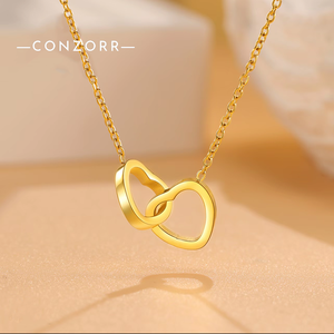 قلادة بقلبين متداخلين من التيتانيوم الصلب، تجلب الثراء وتحمي من الحساسية، قلادة عصرية أنيقة للرقبة - Product Image 1