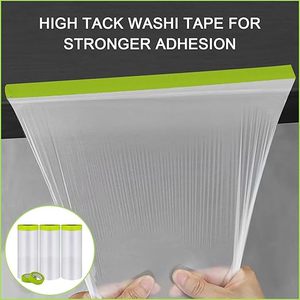 Cinta y cortinas Pintores Película de tela de gota de plástico con cinta Lámina de plástico para pintura automotriz Recubrimiento Verde - Product Image 4